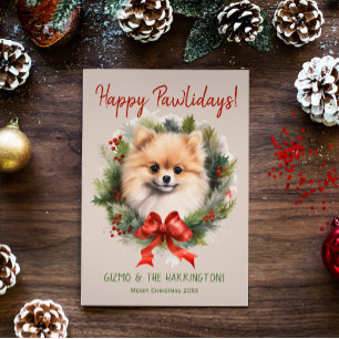 Cartes Pour Fêtes Annuelles Chien de Poméranie Noël Joyeux Pawlidays Howlidays
