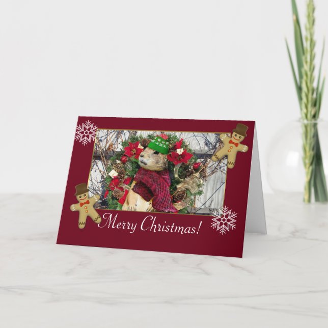 Cartes Pour Fêtes Annuelles Chien de prairie de Noël (Devant)