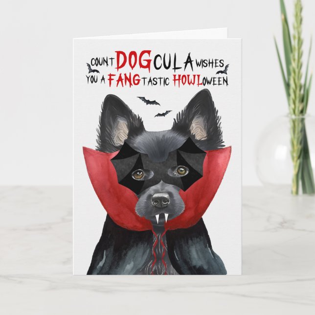 Cartes Pour Fêtes Annuelles Chien de Schipperke Drôle nombre DOGcula Halloween (Devant)