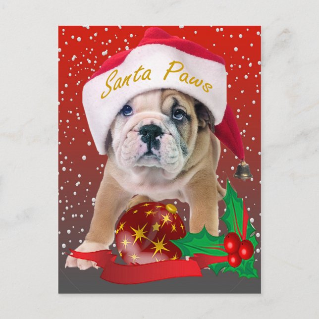 Cartes Pour Fêtes Annuelles Chien de taureau anglais en Santa Hat Cards (Devant)