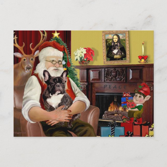 Cartes Pour Fêtes Annuelles Chien de taureau français de Père Noël (Devant)