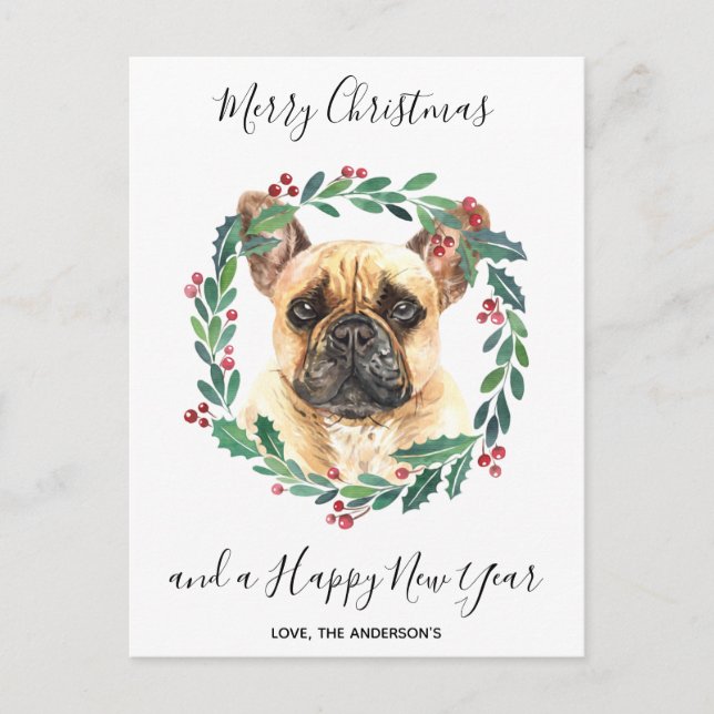 Cartes Pour Fêtes Annuelles Chien de taureau français Élégant Joyeux Noël (Devant)