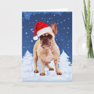 Cartes Pour Fêtes Annuelles Chien de taureau français en Noël de neige avec Sa