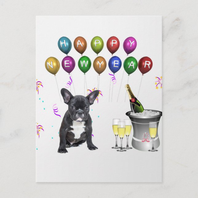 Cartes Pour Fêtes Annuelles Chien de taureau français Nouvel An (Devant)