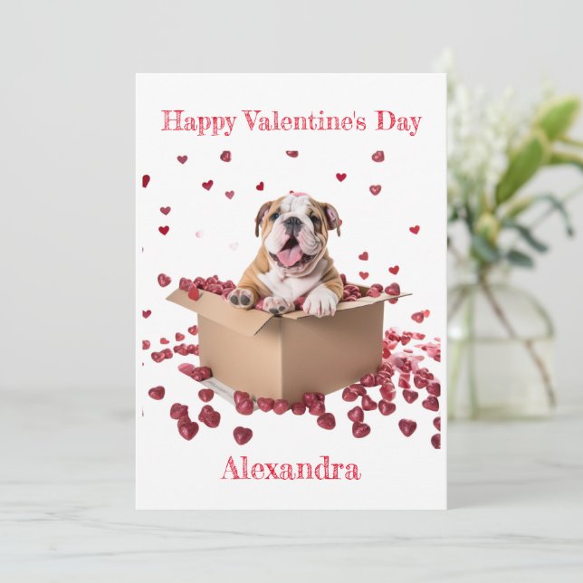 Cartes Pour Fêtes Annuelles Chien de taureau personnalisé en boîte avec Coeurs (Debout devant)