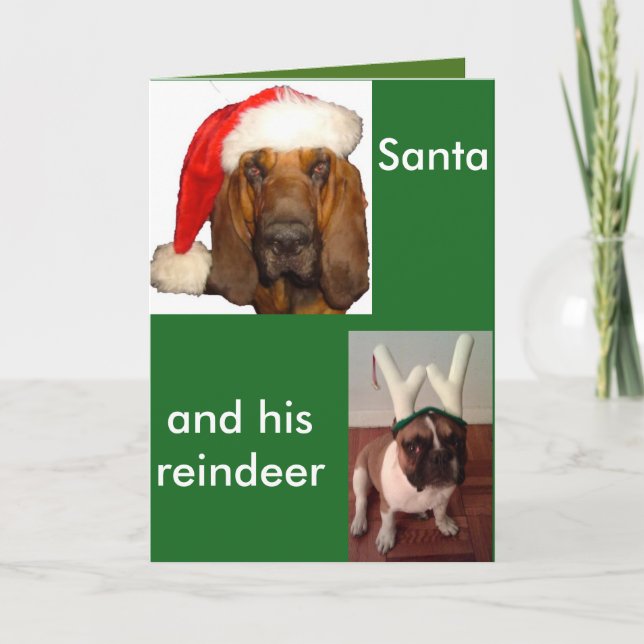 Cartes Pour Fêtes Annuelles Chien de taureaux français de père Noël Bloodhound (Devant)