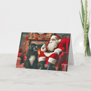 Cartes Pour Fêtes Annuelles Chien de Terre-Neuve assis par Père Noël Christmas