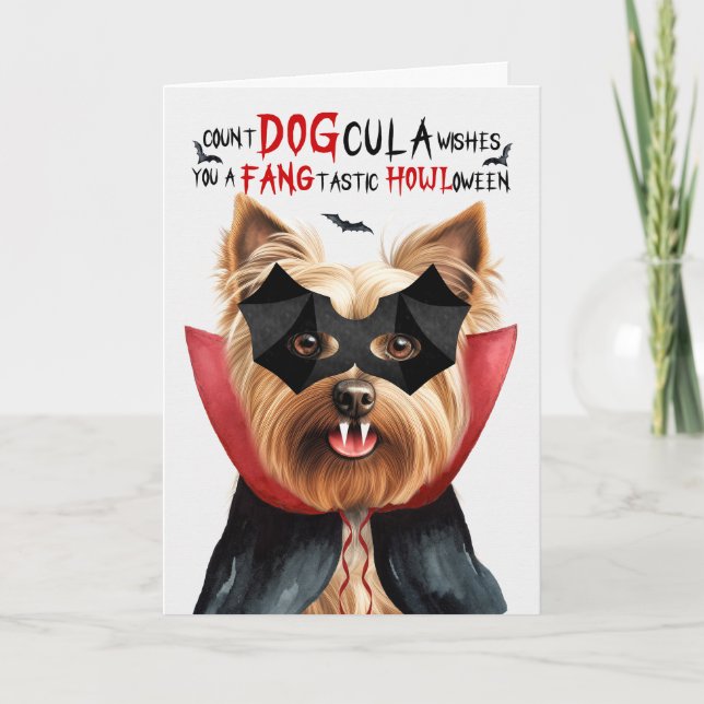Cartes Pour Fêtes Annuelles Chien de Terrier Silky Drôle compte DOGcula Hallow (Devant)