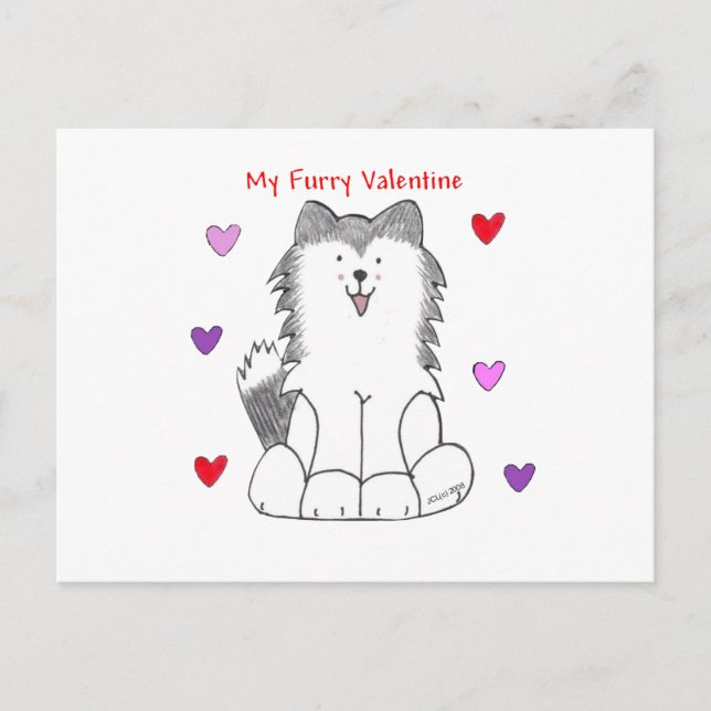Cartes Pour Fêtes Annuelles Chien de traîneau sibérien Valentine velu (Devant)