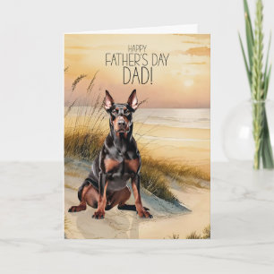 Cartes Pour Fêtes Annuelles Chien Doberman Coucher de soleil Plage Fête des Pè