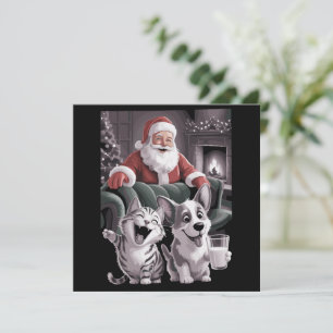 Cartes Pour Fêtes Annuelles Chien drôle et selfie de chat avec Santa Noël 