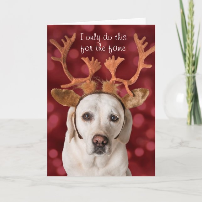 Cartes Pour Fêtes Annuelles Chien du joli Yellow Lab avec Antlers (Devant)