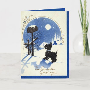 Cartes Pour Fêtes Annuelles chien écossais de Noël rétro
