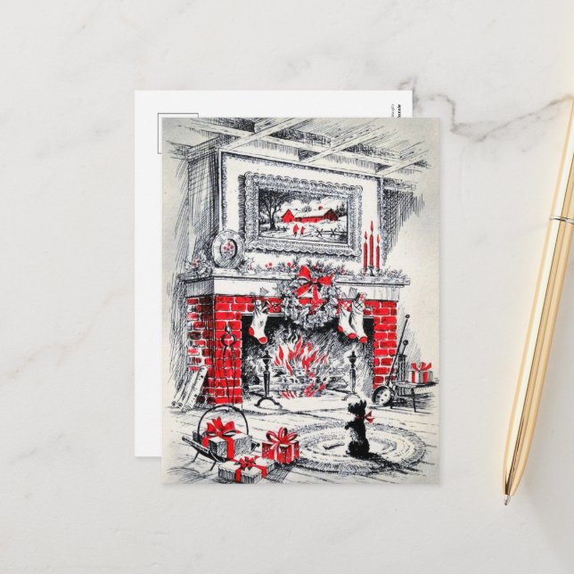 Cartes Pour Fêtes Annuelles chien écossais de Noël rétro (Devant/Arrière en situation)