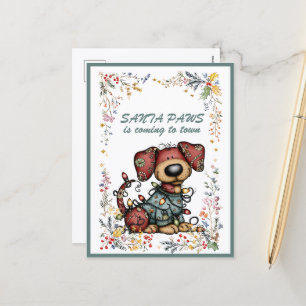 Cartes Pour Fêtes Annuelles Chien enveloppé de lumières : le Père PAWS arrive