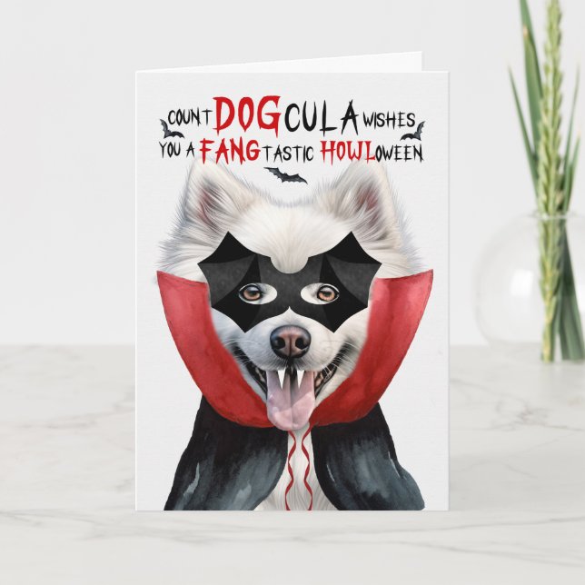 Cartes Pour Fêtes Annuelles Chien Eskimo Américain Drôle nombre DOGcula Hallow (Devant)