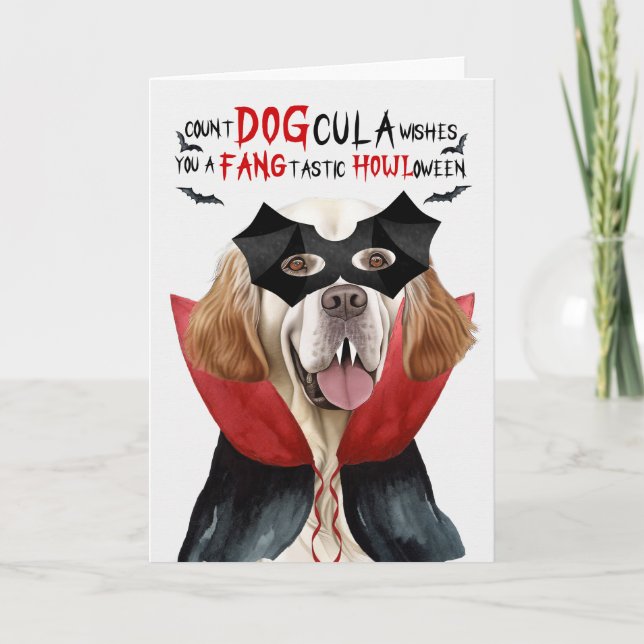 Cartes Pour Fêtes Annuelles Chien Espagnol Comte Drôle DOGcula Halloween (Devant)