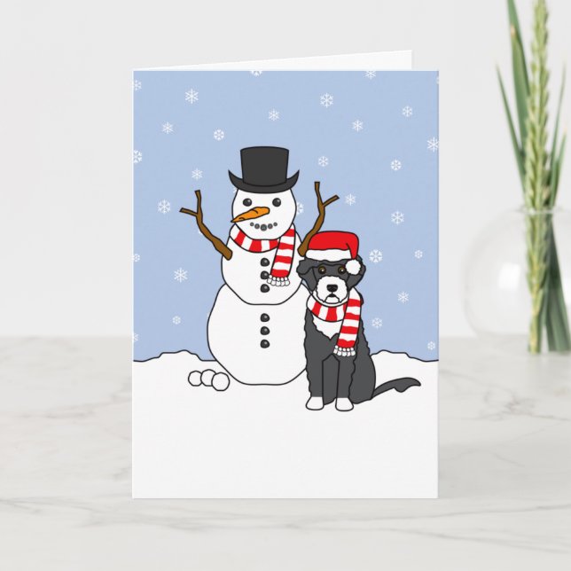 Cartes Pour Fêtes Annuelles Chien et bonhomme de neige d'eau portugais (Devant)