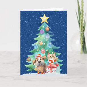 Cartes Pour Fêtes Annuelles Chien Et Chat De Noël Dans Les Flammes De Neige