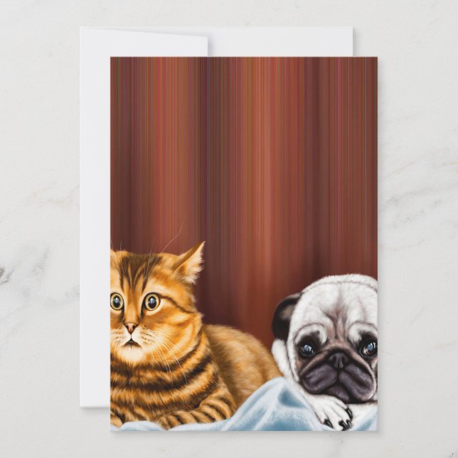 Cartes Pour Fêtes Annuelles CHIEN ET CHAT REGARDANT LA TÉLÉ |Propriétaire du C (Devant)