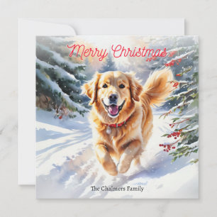 Cartes Pour Fêtes Annuelles Chien Golden Retriever Goldie dans la neige Noël