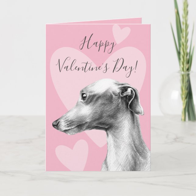 Cartes Pour Fêtes Annuelles Chien gris italien Véntines roses jour Amour (Devant)