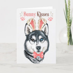 Cartes Pour Fêtes Annuelles Chien Husky dans les oreilles de Bunny pour Pâques