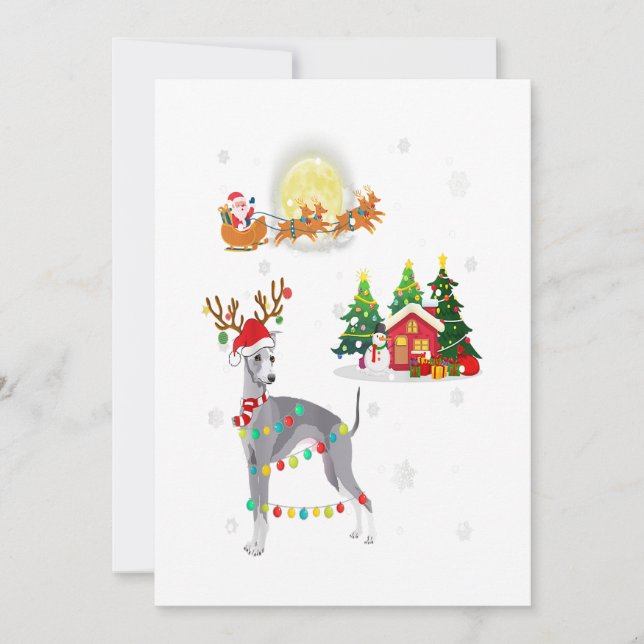 Cartes Pour Fêtes Annuelles Chien Lévrier Léger Noël Renne Arbre Xmas (Devant)