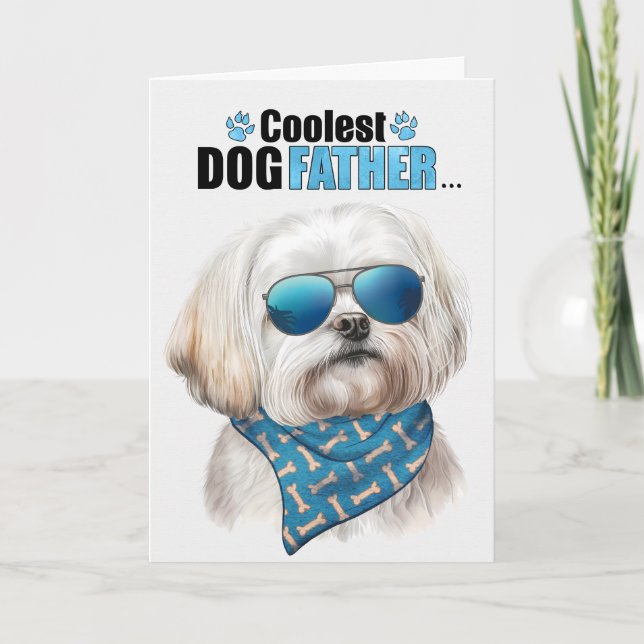 Cartes Pour Fêtes Annuelles Chien maltais Coolest Papa Fête des pères (Devant)