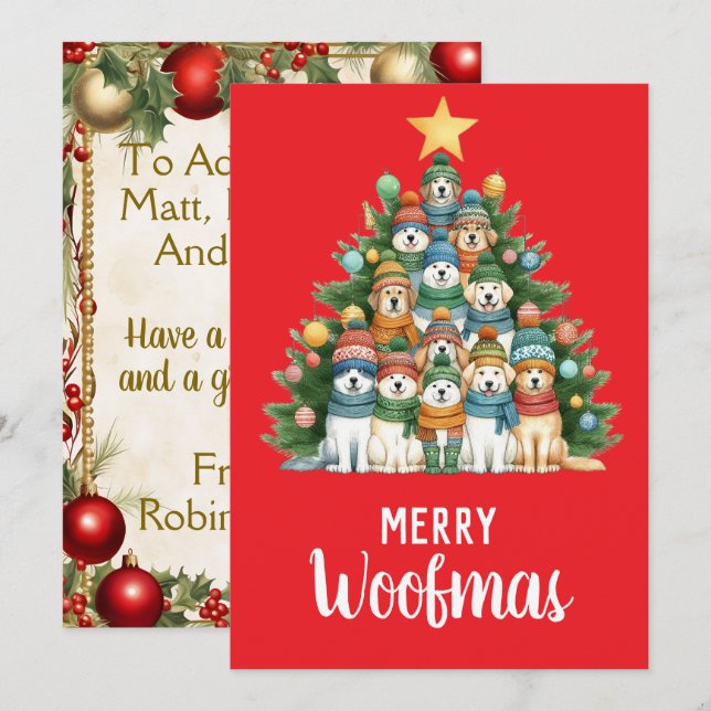 Cartes Pour Fêtes Annuelles Chien Merry Woofmas sapin de Noël (Devant / Derrière)