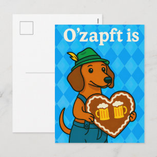Cartes Pour Fêtes Annuelles Chien mignon à l'Oktoberfest avec un cœur en pain 