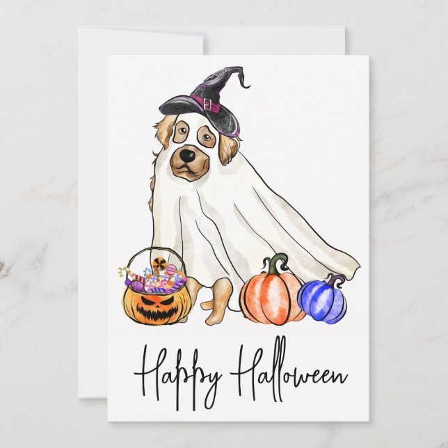 Cartes Pour Fêtes Annuelles Chien mignon animal chiot fantôme Halloween heureu (Devant)