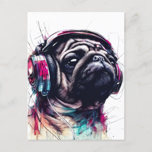 Cartes Pour Fêtes Annuelles Chien mignon avec casque couleur d'eau illustratio