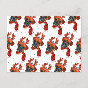 Cartes Pour Fêtes Annuelles Chien mignon de boxe avec rennes Antlers Noël