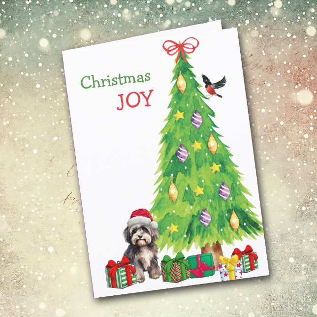 Cartes Pour Fêtes Annuelles Chien, oiseau et sapin de Noël Havanais (Créateur téléchargé)