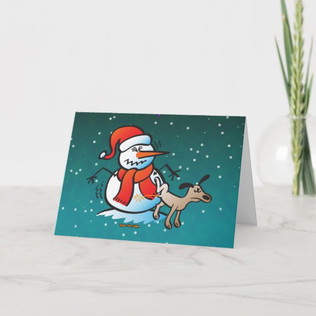 Cartes Pour Fêtes Annuelles Chien Peeing sur un Snowman (Devant)