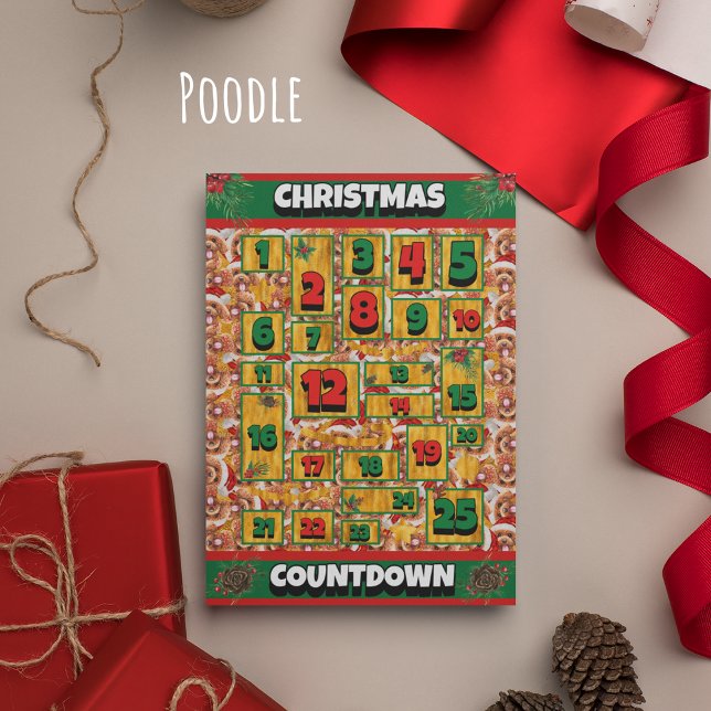 Cartes Pour Fêtes Annuelles Chien Poodle Compte à rebours Calendrier de l'Aven (Créateur téléchargé)