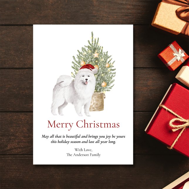 Cartes Pour Fêtes Annuelles Chien Samoyède et arbre de Noël (Créateur téléchargé)