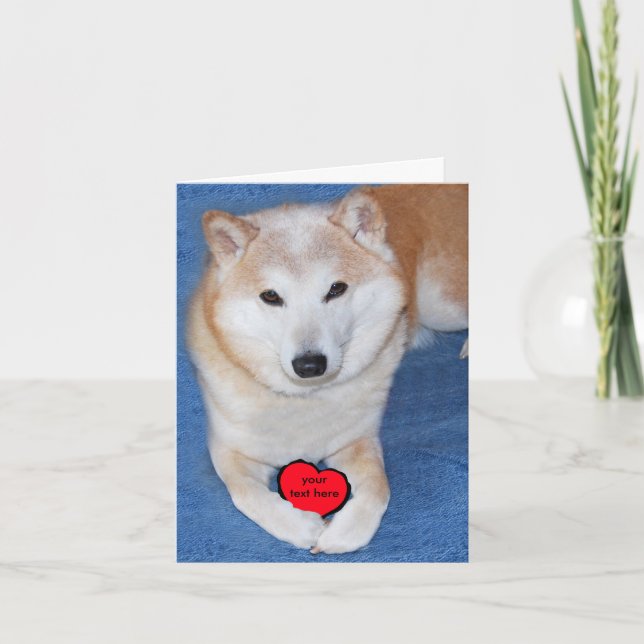 Cartes Pour Fêtes Annuelles Chien Shiba Inu personnalisable avec le coeur roug (Devant)