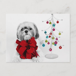 Cartes Pour Fêtes Annuelles Chien Shih Tzu avec arc rouge par jouet arbre de N