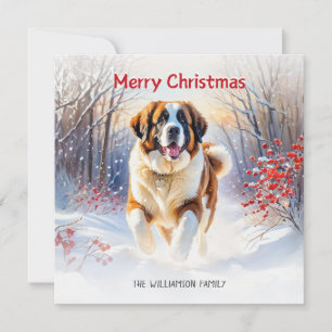 Cartes Pour Fêtes Annuelles Chien St Bernard dans la neige Joyeux Noël