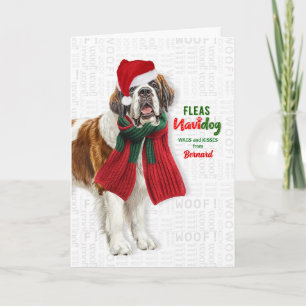 Cartes Pour Fêtes Annuelles Chien St Bernard Drôle Puces Navidog avec nom