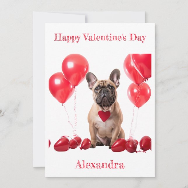 Cartes Pour Fêtes Annuelles Chien-taureau français personnalisé Coeur rouge Co (Devant)