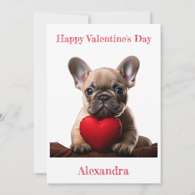 Cartes Pour Fêtes Annuelles Chien-taureau français personnalisé tenir le coeur (Devant)