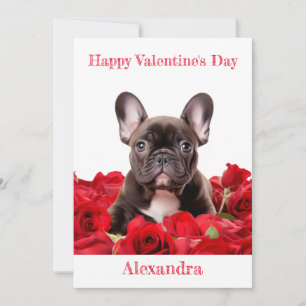Cartes Pour Fêtes Annuelles Chien-taureau français sur Red Roses Valentine