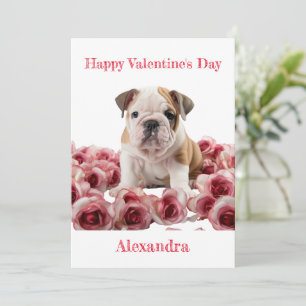 Cartes Pour Fêtes Annuelles Chien-taureau personnalisé avec roses roses roses 