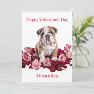 Cartes Pour Fêtes Annuelles Chien-taureau personnalisé avec roses roses roses 