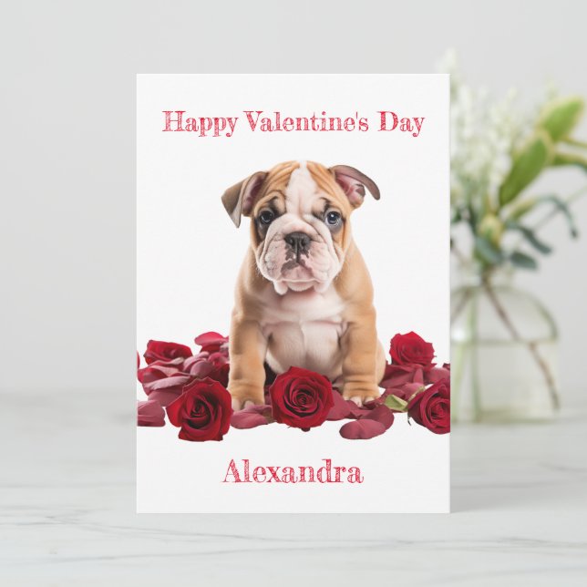 Cartes Pour Fêtes Annuelles Chien-taureau personnalisé avec Roses rouges Valen (Debout devant)
