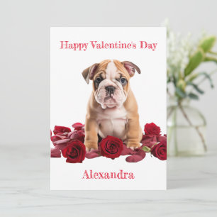 Cartes Pour Fêtes Annuelles Chien-taureau personnalisé avec Roses rouges Valen