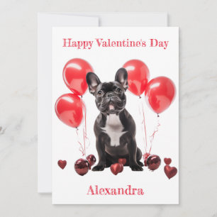 Cartes Pour Fêtes Annuelles Chien-taureaux français personnalisés Ballons roug